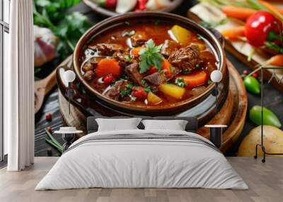 A bowl of stew with meat and vegetables Wall mural