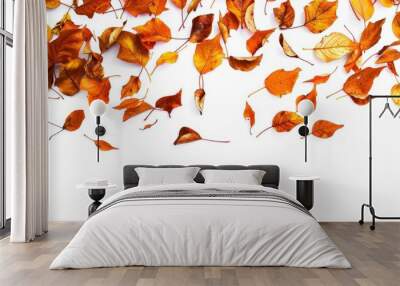 A white background with a row of orange leaves Wall mural