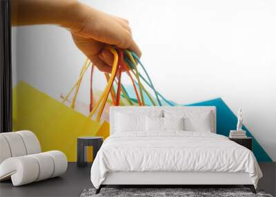 a woman hand carrying a bunch of colorful shopping bags Wall mural