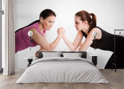 an shot of two businesswomen arm wrestling Wall mural