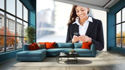 black businesswoman texting Wall mural