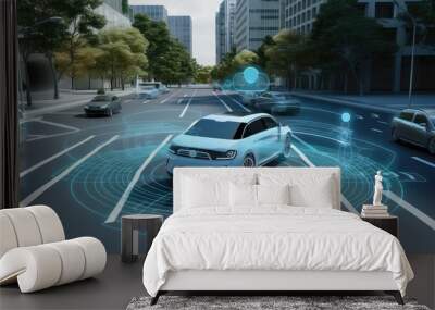 Smart car, self-driving fashion vehicle with radar signal system Wall mural