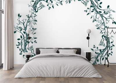 Decorative round border from silhouettes curved fantasy trees Wall mural