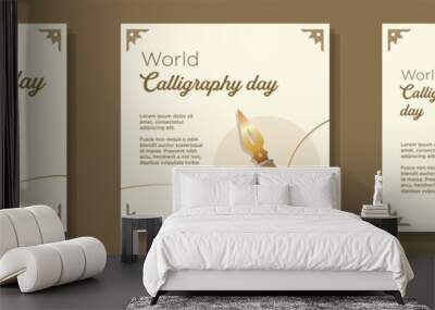 World calligraphy day social media post, banner set, writing pencil celebration advertisement concept, classic art pen style marketing square ad, abstract print, isolated on background Wall mural