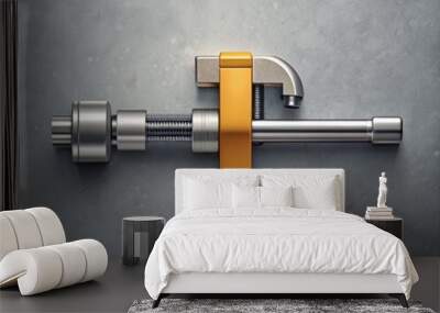 A minimalist illustration of a pipe alignment tool on a light gray background, with a subtle texture to give it a realistic look, and accurate colors to reflect its metallic finish Wall mural