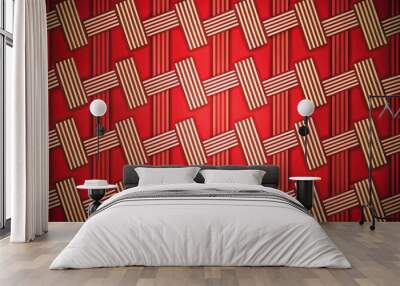 High-contrast design featuring alternating thick and thin strokes in a rhythmic pattern, placed on a bold red background with precise clarity. Wall mural