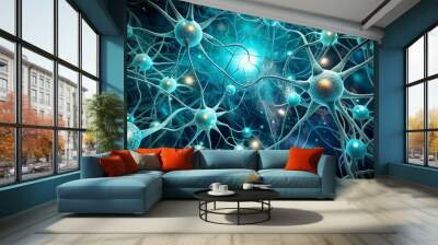 intricate network of neurons showcases complexity of brains structure, highlighting beauty of neuroscience research and vital functions of neural connections Wall mural