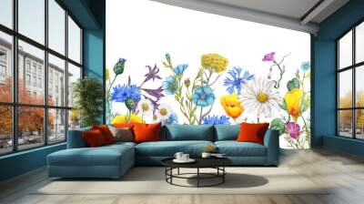 Seamless border of hand drawn  wildflowers Wall mural