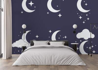 simple elegant crescent moon set with stars and clouds icon for decoration vector illustration EPS10 Wall mural