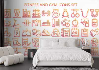 Fitness and gym gradient outline icons pack. contain barbell, dumbbell, treadmill, bottle and more. use for modern concept, UI or UX kit, web and app development. vector EPS 10 ready convert to SVG. Wall mural