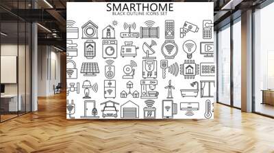 Smart home icons set. Vector collection of smart house concept symbols in Outline style. Home automation control systems signs. Used for web, UI, UX kit and applications, EPS 10 ready convert to SVG. Wall mural