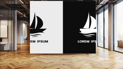 Vector black and white sailboat icon Wall mural