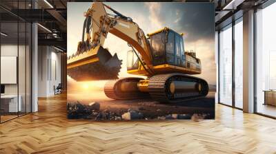 bulldozer excavator in construction. generative ai Wall mural