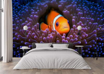 colorful clown fish on anemone. symbiosis concept. generative ai Wall mural