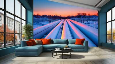 frozen gas pipeline tube in Russian Wall mural