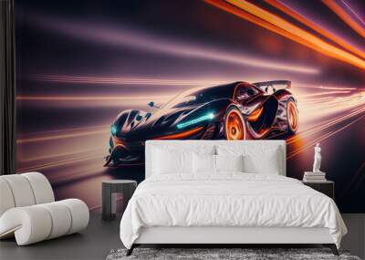 futuristic car at high speed at night with motion blur. generative ai Wall mural