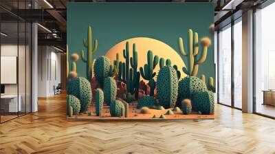 landscape with cactuses. Banner illustration. generative ai Wall mural