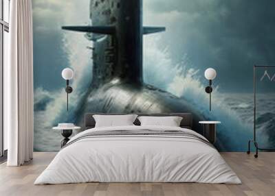 USA nuclear submarine surfacing in the sea. generative ai Wall mural