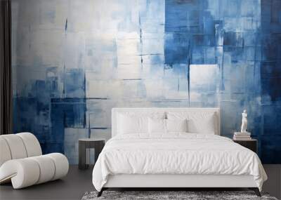 abstract blue background with grunge brush strokes and paint splashes Wall mural