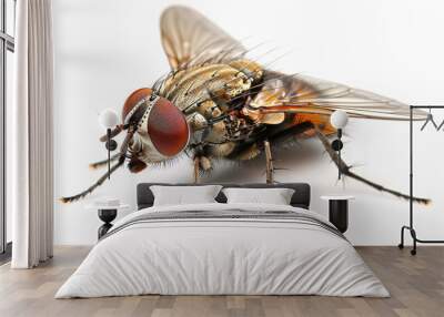 Fly isolated on white background. Macro photography of a fly Wall mural