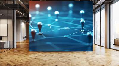 Network connection concept. 3d illustration of network connection over blue background Wall mural