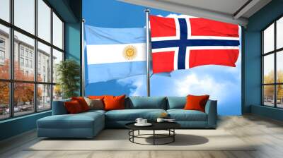 Argentina flag with Norway flag, 3D rendering Wall mural