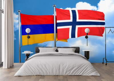 Armenia flag with Norway flag, 3D rendering Wall mural