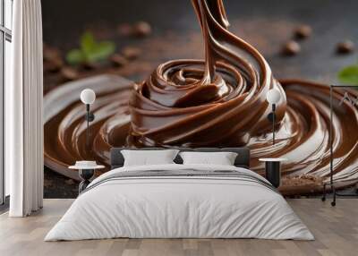 close up of chocolate, melted chocolate swirl  Wall mural