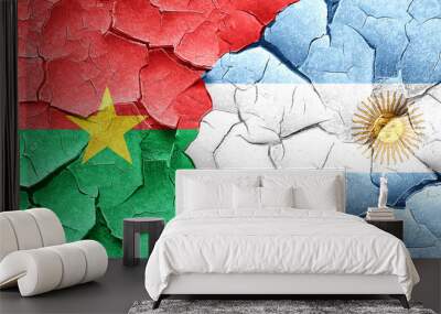 Burkina Faso flag with Argentine flag on a grunge cracked wall Wall mural