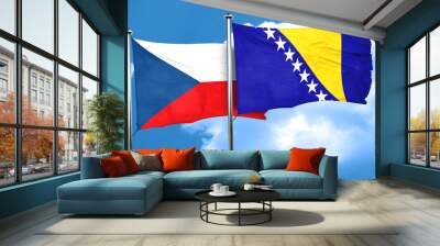 czechoslovakia flag with Bosnia and Herzegovina flag, 3D renderi Wall mural