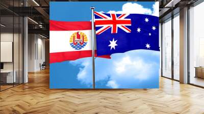 french polynesia flag with Australia flag, 3D rendering Wall mural