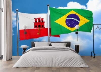 gibraltar flag with Brazil flag, 3D rendering Wall mural