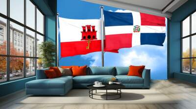 gibraltar flag with dominican republic flag, 3d rendering Wall mural