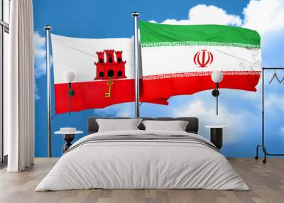 gibraltar flag with Iran flag, 3D rendering Wall mural