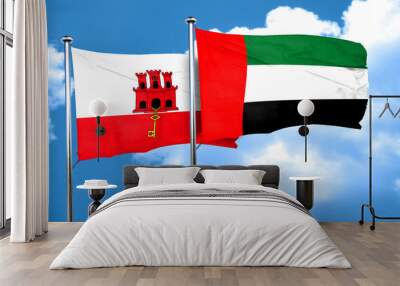 gibraltar flag with UAE flag, 3D rendering Wall mural