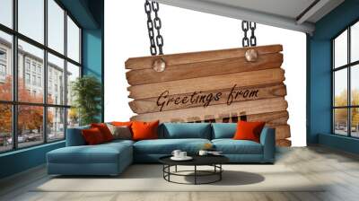 Greetings from brazil, 3D rendering, wooden board on a grunge ch Wall mural