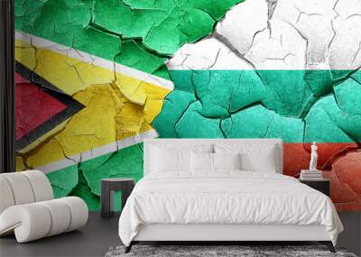 Guyana flag with Bulgaria flag on a grunge cracked wall Wall mural