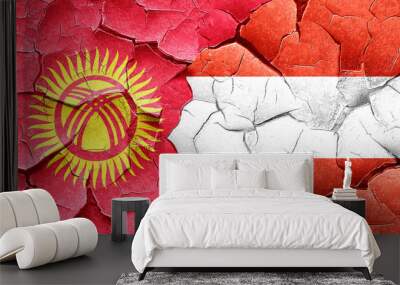 Kyrgyzstan flag with Austria flag on a grunge cracked wall Wall mural