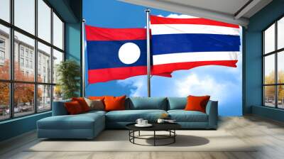 Laos flag with Thailand flag, 3D rendering Wall mural