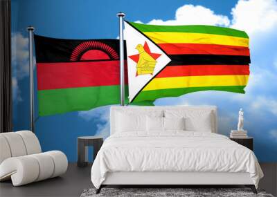 Malawi flag with Zimbabwe flag, 3D rendering Wall mural