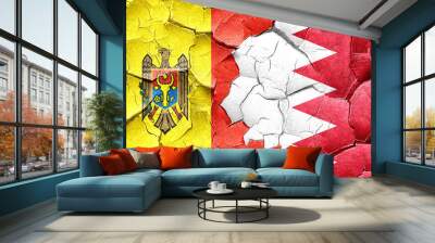 Moldova flag with Bahrain flag on a grunge cracked wall Wall mural