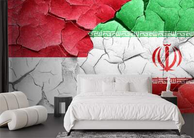 monaco flag with Iran flag on a grunge cracked wall Wall mural