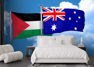 palestine flag with Australia flag, 3D rendering Wall mural