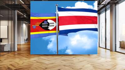 Swaziland flag with Costa Rica flag, 3D rendering Wall mural