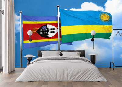 Swaziland flag with rwanda flag, 3D rendering Wall mural