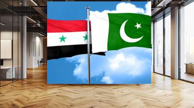 Syria flag with Pakistan flag, 3D rendering Wall mural