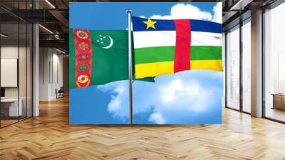 Turkmenistan flag with Central African Republic flag, 3D renderi Wall mural