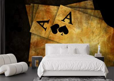 vintage playing cards on a dark background Wall mural