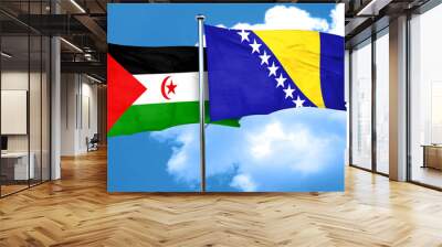 Western sahara flag with Bosnia and Herzegovina flag, 3D renderi Wall mural