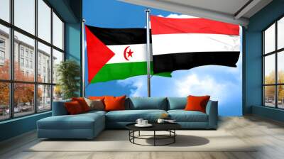 Western sahara flag with Yemen flag, 3D rendering Wall mural